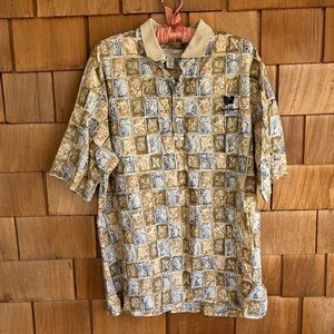 Tori Richard Tile-Print Polo in Tan, Cream & Light Blue